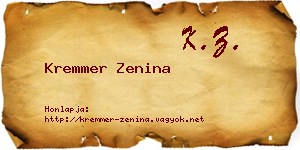 Kremmer Zenina névjegykártya